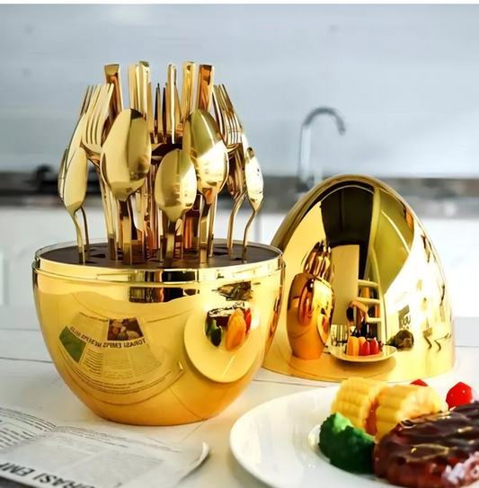 SET DE CUBIERTOS DE 24 PIEZAS CON ESTUCHE HUEVO