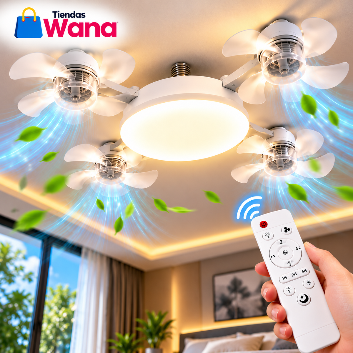 LÁMPARA VENTILADOR 4 ASPAS 💡🌀 luz y fresco en un solo bombillo, con control