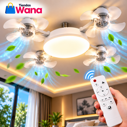 LÁMPARA VENTILADOR 4 ASPAS 💡🌀 luz y fresco en un solo bombillo, con control