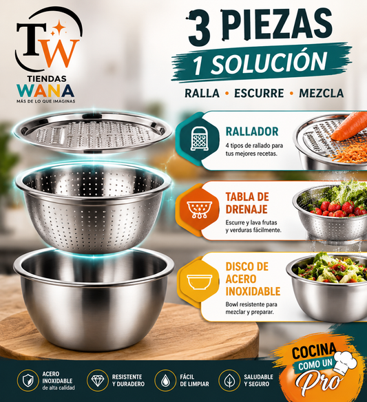 Set Bowl Con Colador Y Rayador