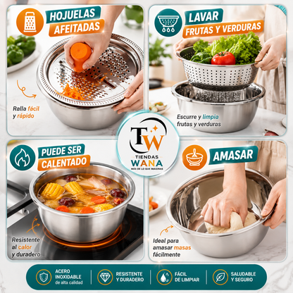 Set Bowl Con Colador Y Rayador