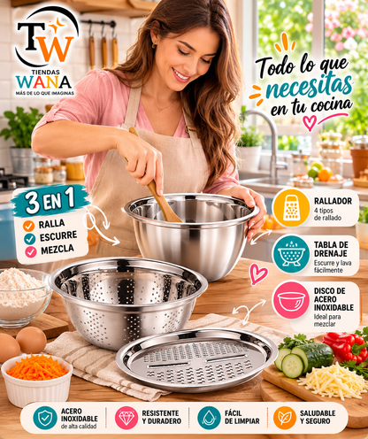 Set Bowl Con Colador Y Rayador