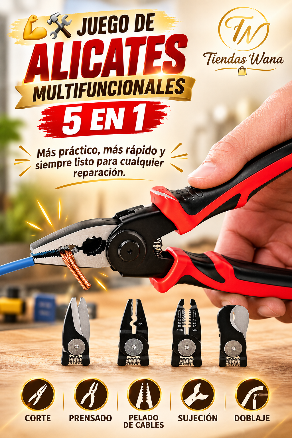 Juego De Alicate Multifuncionales 5 En 1