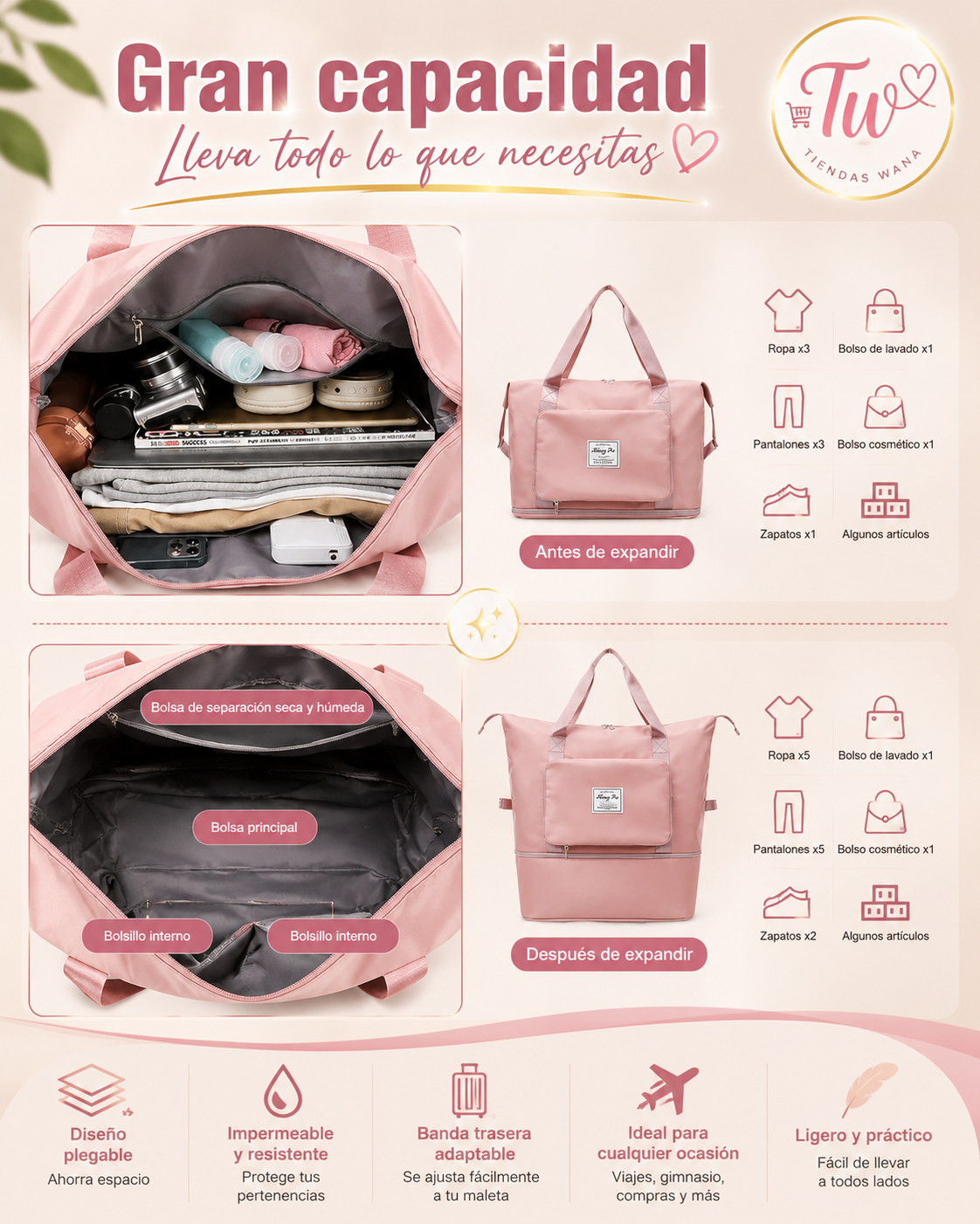 BOLSO PLEGABLE IMPERMEABLE DE VIAJE