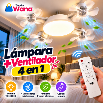 LÁMPARA VENTILADOR 4 ASPAS 💡🌀 luz y fresco en un solo bombillo, con control