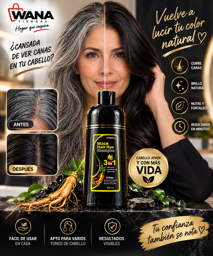 Black Hair Dye Shampoo 3 en 1